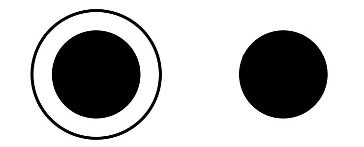 El círculo negro de la izquierda parece mayor aunque es igual que el de la derecha