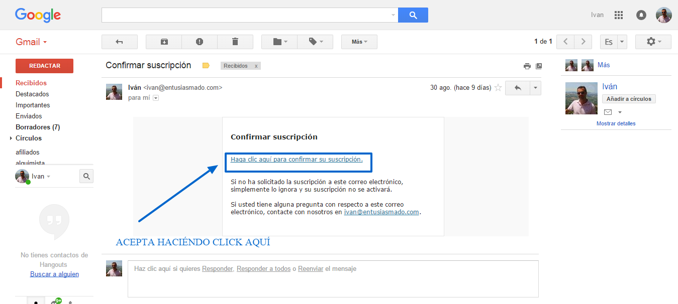 Confirmar suscripción entusiasmadocom gmail.com Gmail